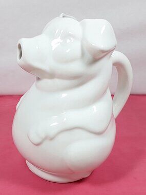 Vtg 8" Pig Pitcher USA Pottery 1qt white hog farmhouse country decor farmcore